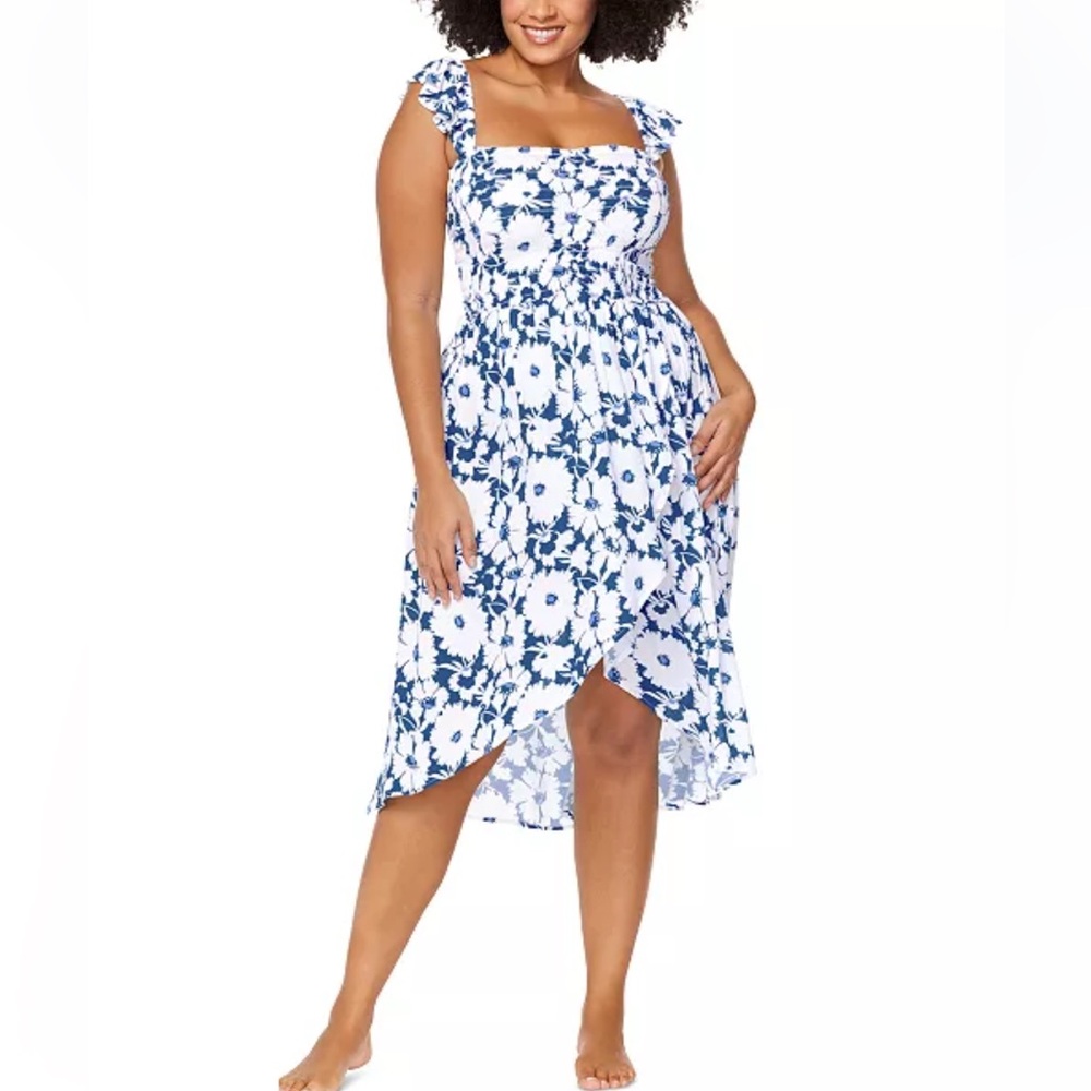 Raisins Curve Plus SZ 3X Tropica Swim Cover-Up Dress Womens Blue White NEW *FLAW